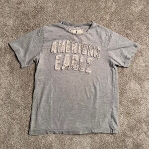 AMERICAN EAGLE HEATHER GREY DISTRESSED PATCHWORK TEE